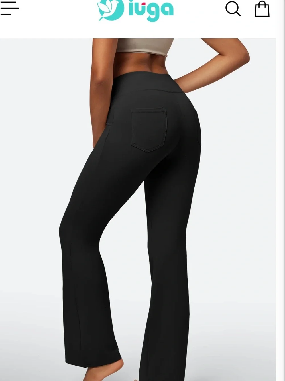 Boot-Cut Yoga Pants with Wide Waistband in Black - Picture 5 of 6